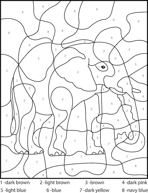 Color By Number Elephant Coloring Page Printable