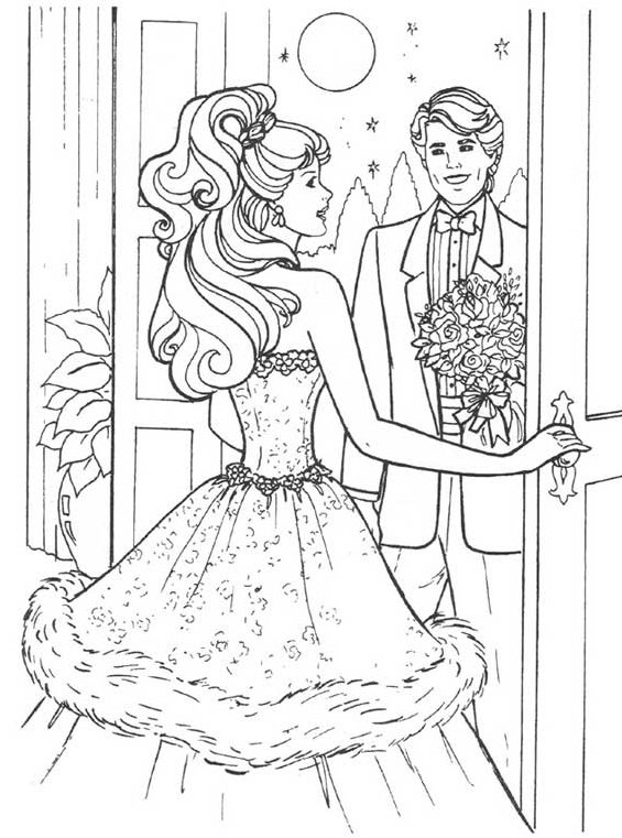 Coloring Pages Of Ken Gives Flowers To Barbie