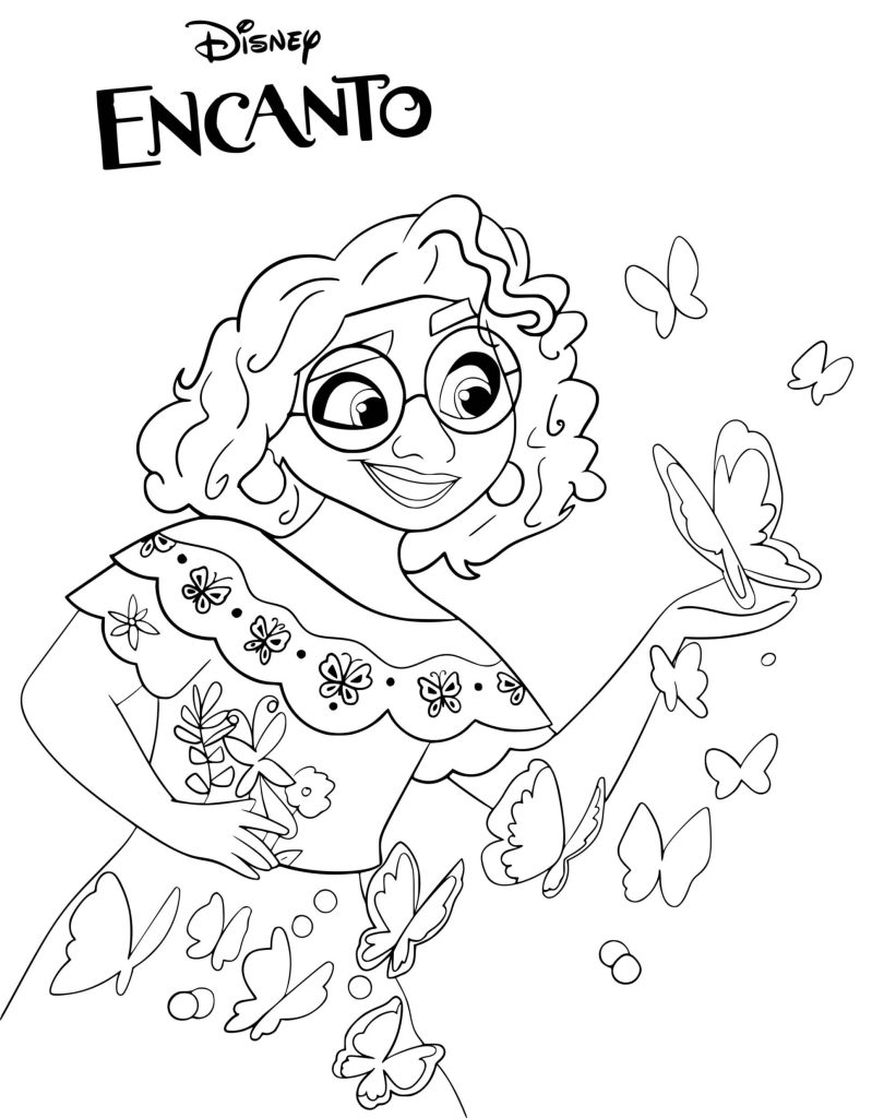 Mirabel With A Butterfly Coloring Pages (Encanto)