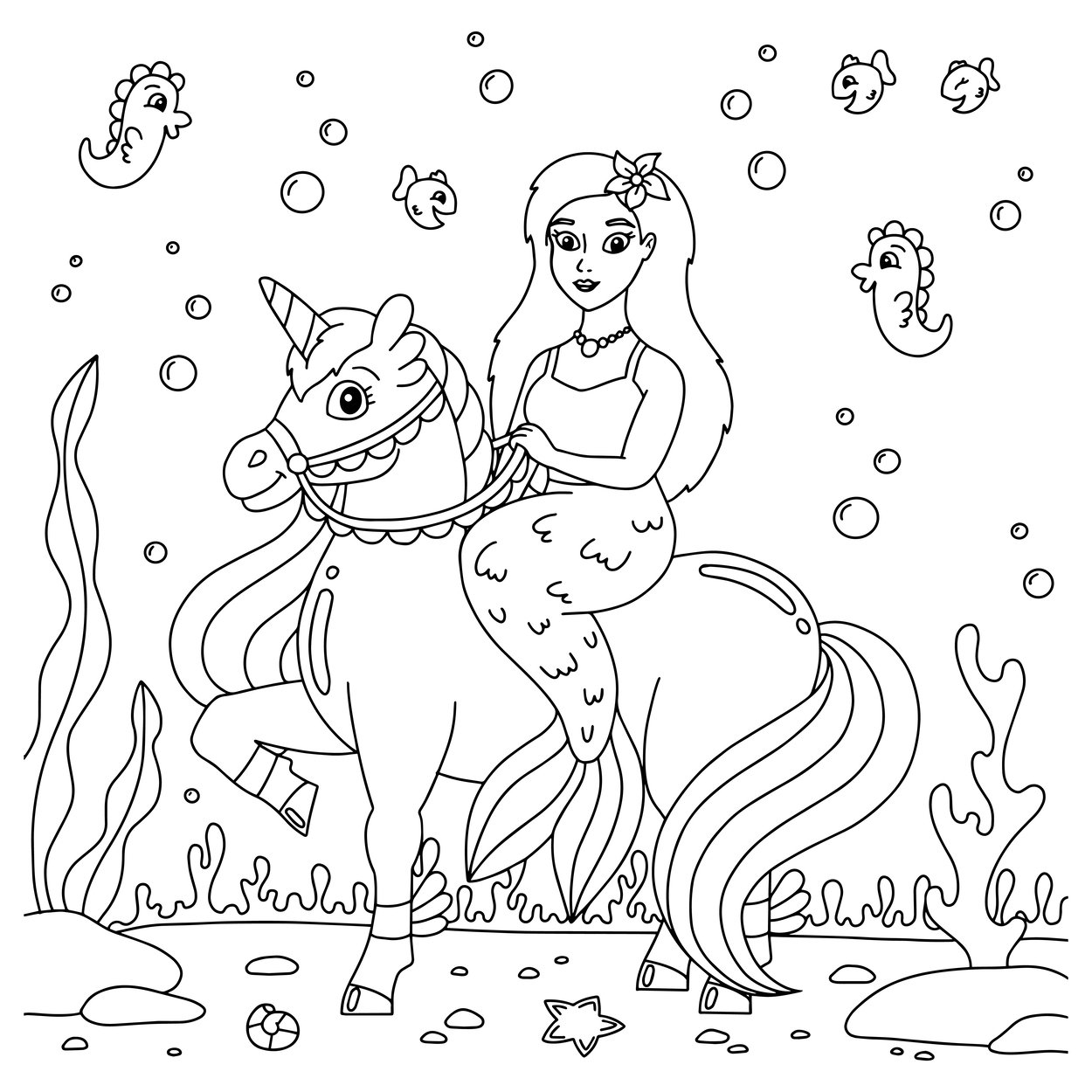 mermaid unicorn coloring page free printables